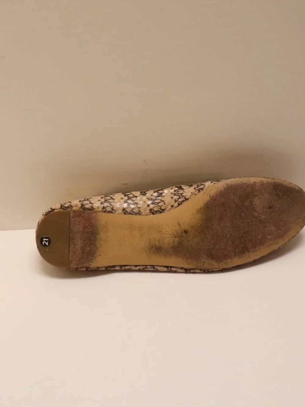 Ivy Kirzhner Snake Print Flats Women's Shoes with Gem Embellishment Beige